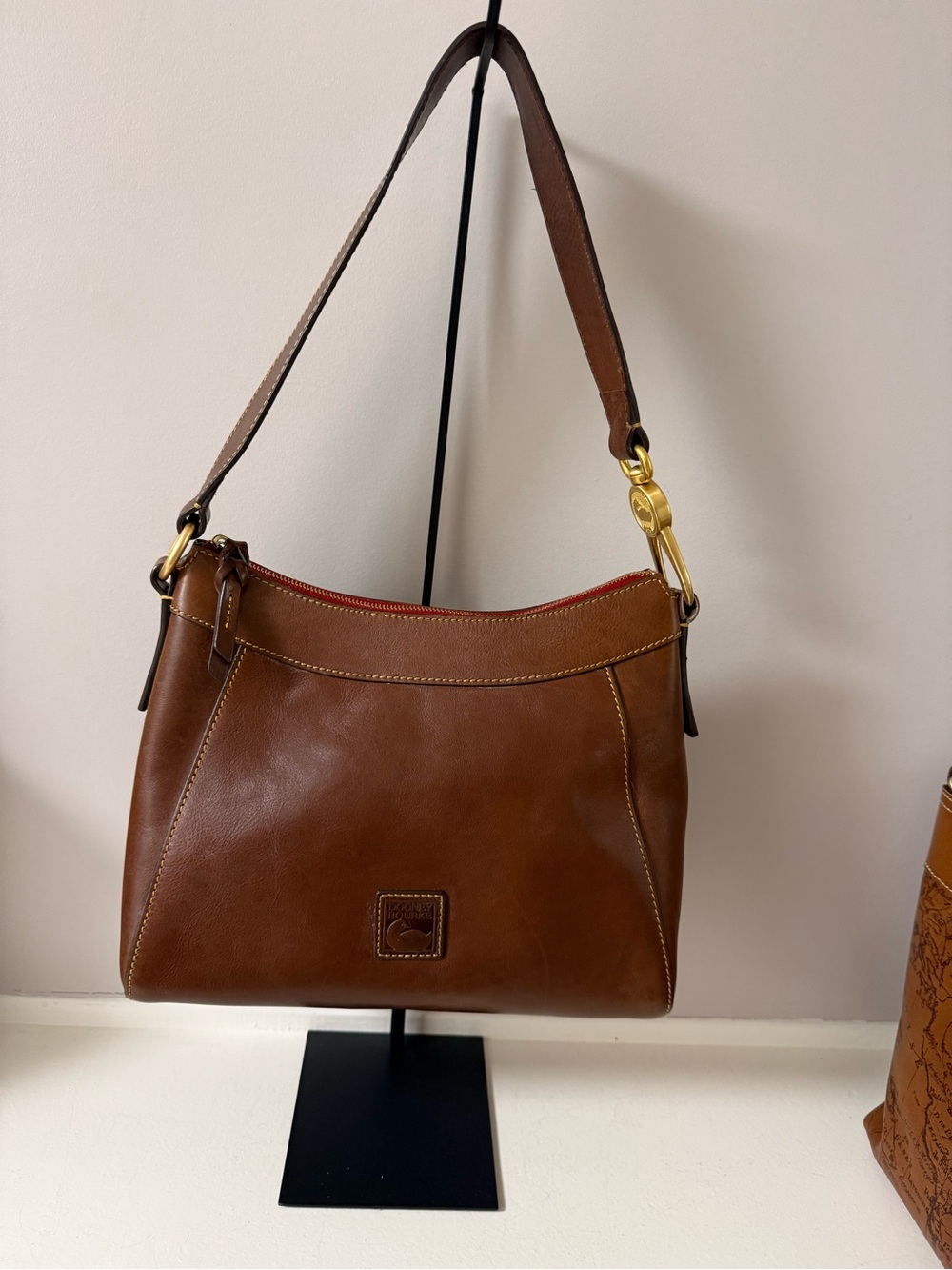 Dooney & Bourke Brown Florentine Leather Shoulder Hobo with Gold Hardware!